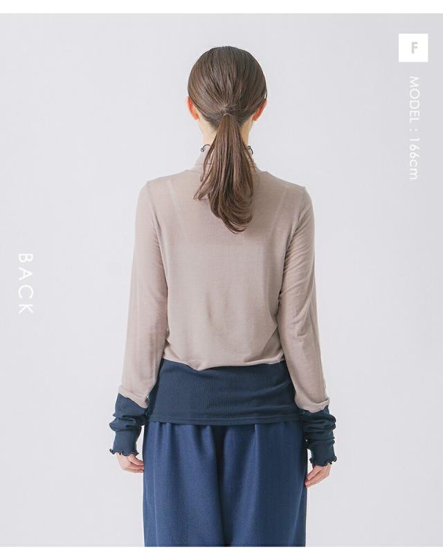 whyto ホワイト カシミヤ シルク カラー ブロック タートル ニット