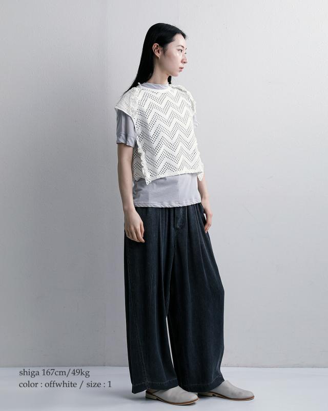 unfil アンフィル パターンメッシュ コットン フリル ノースリーブ プルーバー “pattern mesh cotton jersey ruffled sleeveless top” wxsp-uw130 レディース 2026ss新作 春夏 クーポン対象_2