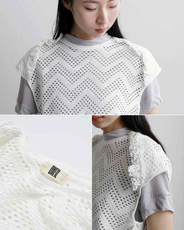 unfil アンフィル パターンメッシュ コットン フリル ノースリーブ プルーバー “pattern mesh cotton jersey ruffled sleeveless top” wxsp-uw130 レディース 2026ss新作 春夏 クーポン対象_5