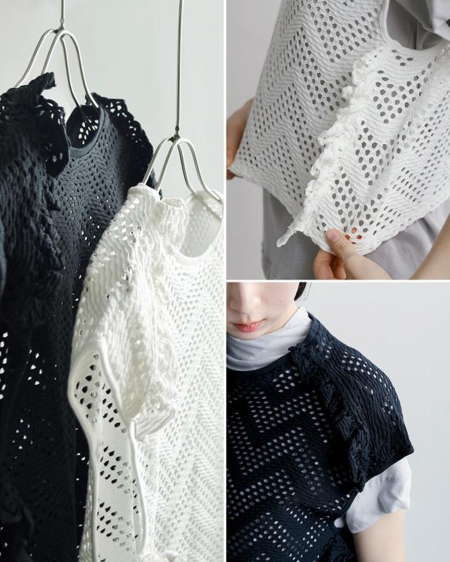 unfil アンフィル パターンメッシュ コットン フリル ノースリーブ プルーバー “pattern mesh cotton jersey ruffled sleeveless top” wxsp-uw130 レディース 2026ss新作 春夏 クーポン対象_6