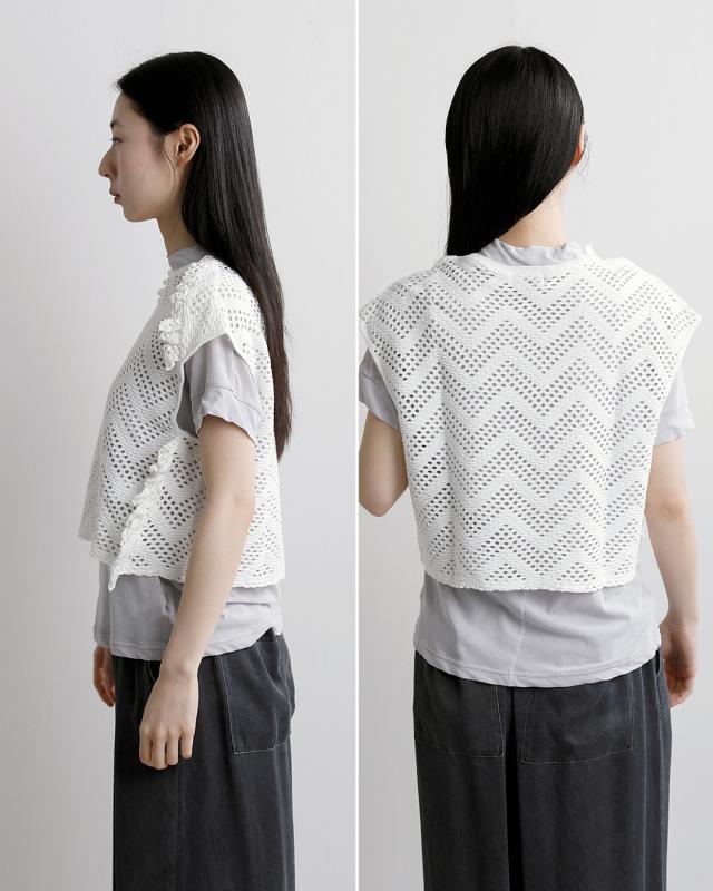 unfil アンフィル パターンメッシュ コットン フリル ノースリーブ プルーバー “pattern mesh cotton jersey ruffled sleeveless top” wxsp-uw130 レディース 2026ss新作 春夏 クーポン対象_7