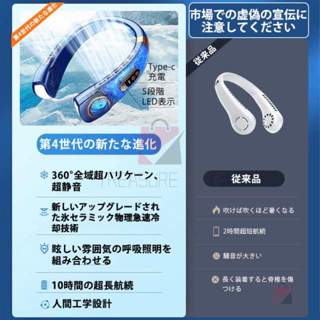 ネッククーラー 首掛け扇風機 3000mAh 5段階風量 大容量 静音 軽量