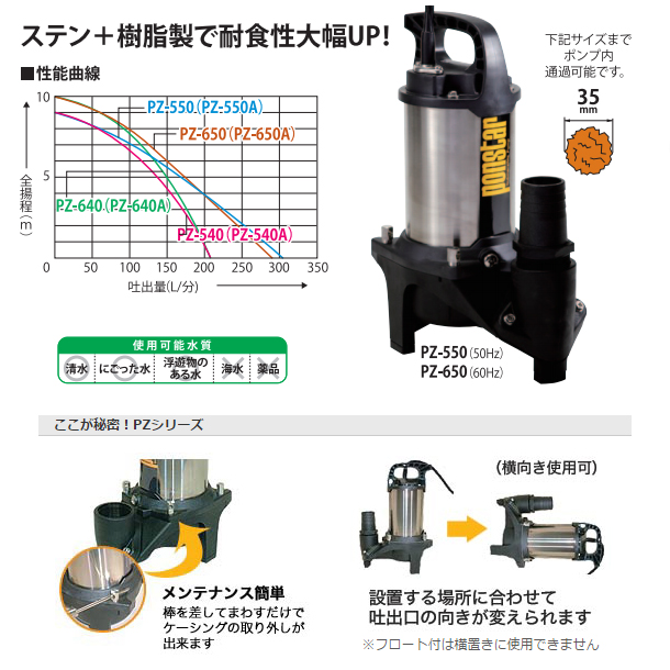 水中ポンプ 50HZ ポンスター PZ-550 （汚物用ステンレス製水中ポンプ） [汚水用 KOSHIN koshin]_2