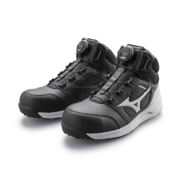 mizuno オールマイティ ワークシューズ 26.5cm LSII 73M BOA ブラック×ホワイト F1GA220309265 ミズノ 作業靴 軽量 クッション性 耐滑 通気性 丈夫 再帰反射 ボアフィット 運輸業 建築業 製造業