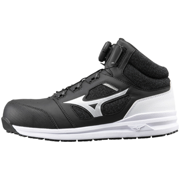 mizuno オールマイティ ワークシューズ 26.5cm LSII 73M BOA ブラック×ホワイト F1GA220309265 ミズノ 作業靴 軽量 クッション性 耐滑 通気性 丈夫 再帰反射 ボアフィット 運輸業 建築業 製造業