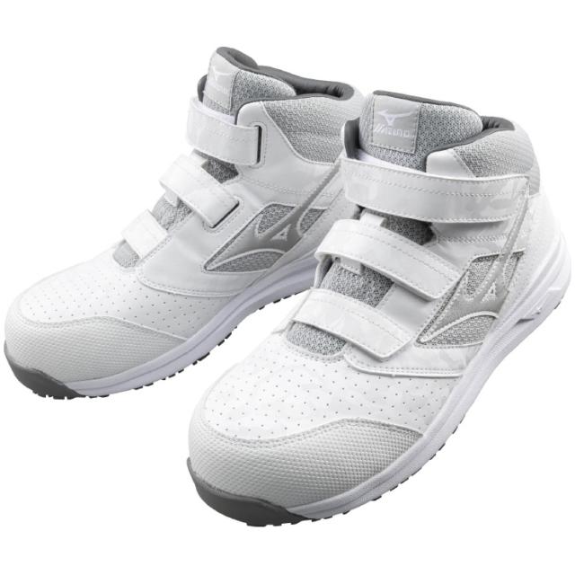 mizuno ワークシューズ ALMIGHTY LSII21M 27.5cm ホワイト×シルバー F1GA220001275 ミズノ 安全靴 プロテクティブスニーカー 軽量 クッション性と安定性 耐滑性 通気性 丈夫 再帰反射 3本ﾍﾞﾙﾄ JSAA A種 人工皮革製 運輸業 建築業 mizuno