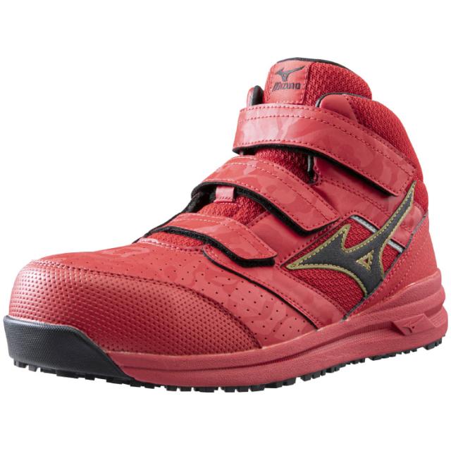 mizuno ワークシューズ ALMIGHTY LSII21M 27.5cm レッド×ブラック F1GA220062275 ミズノ 安全靴 プロテクティブスニーカー 軽量 クッション性と安定性 耐滑性 通気性 丈夫 再帰反射 3本ﾍﾞﾙﾄ JSAA A種 人工皮革製 運輸業 建築業 mizuno