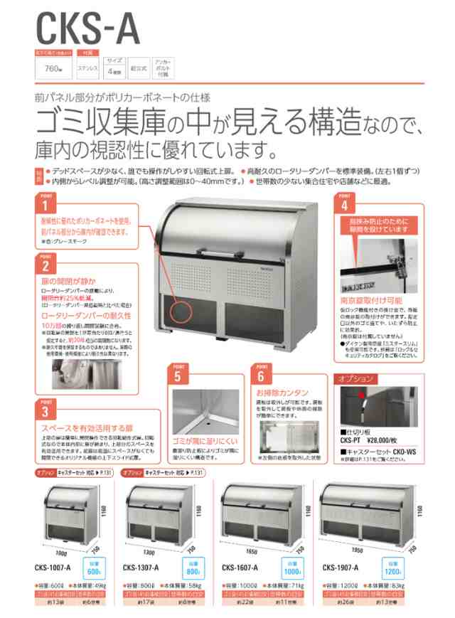 クリーンストッカー ゴミ収集庫 前パネルスケルトン仕様 CKS-1607-A ダイケン [ゴミストッカー 容量1000L ステンレスタイプ cks-a  屋外 の通販はau PAY マーケット ホームセンターセブン au PAY マーケット－通販サイト