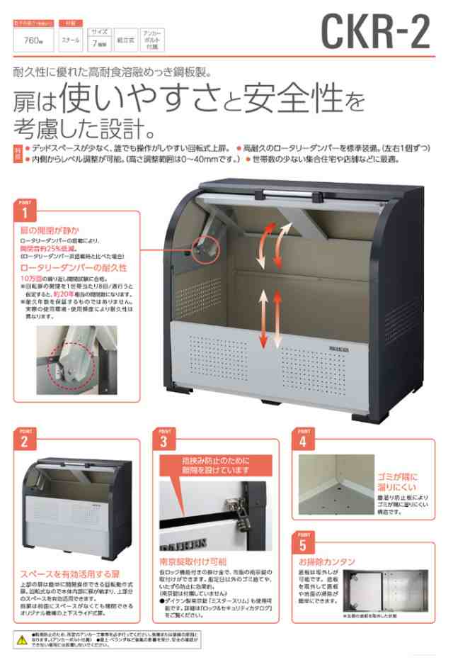 クリーンストッカー ゴミ収集庫 スチールタイプ 奥行750mm 1000L CKR