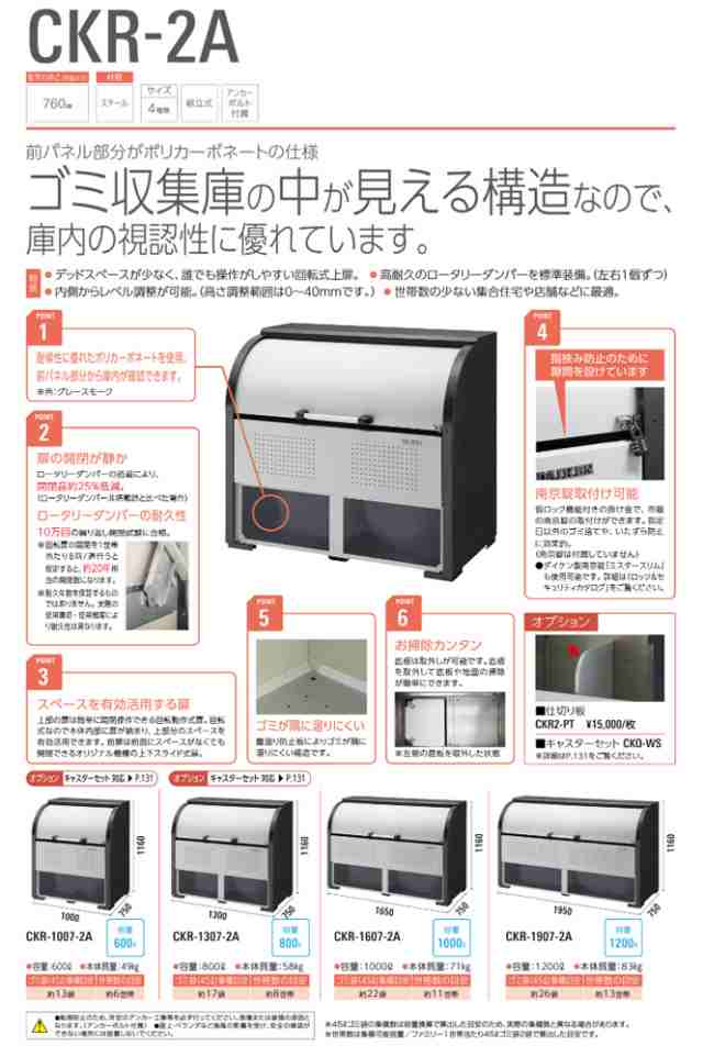 クリーンストッカー ゴミ収集庫 スチールタイプ 600L 前パネル