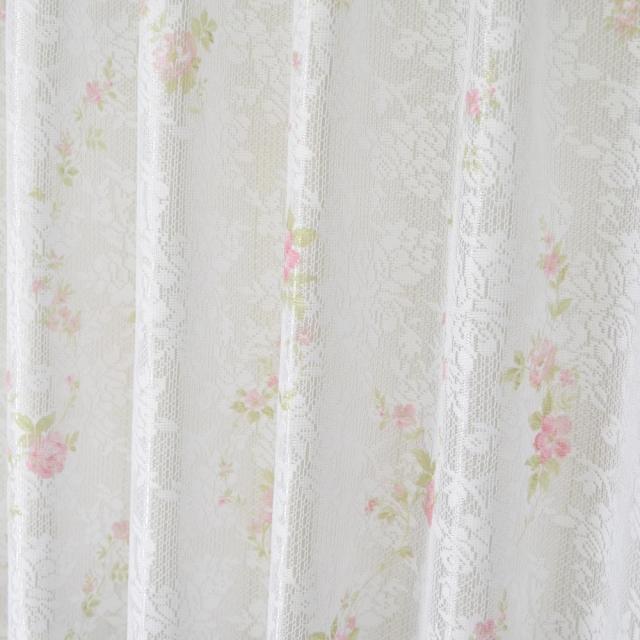 ジャガード ミラーレースカーテン ホワイト 幅100x丈228cm 2枚組 日本製 [バラ柄 花柄 UVカット 日差し ミラー レースカーテン 寝室 リビング ジャガードプリント クレアール]