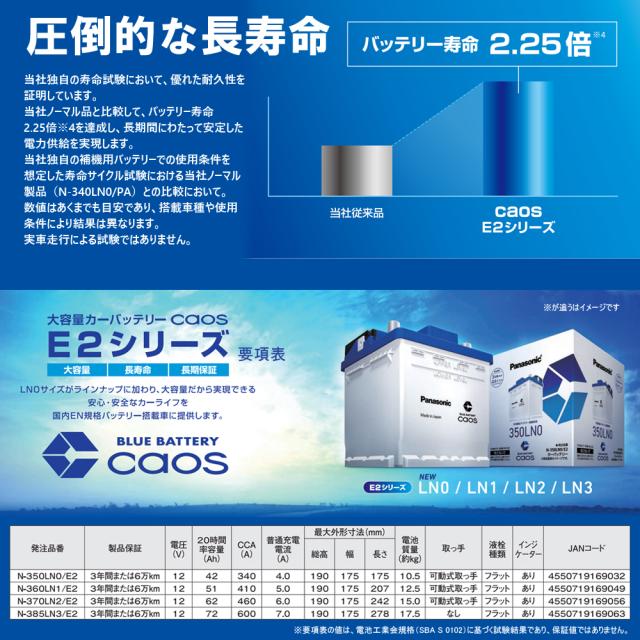 caos カオス バッテリー N-370LN2/E2 パナソニック 正規品 カーバッテリー 【ブルーバッテリー安心サポート付】 EN E2シリーズ N-370LN2/E2 [EN規格バッテリー搭載車用 CAOS panasonic カー用品 車用バッテリー パナソニック]_4