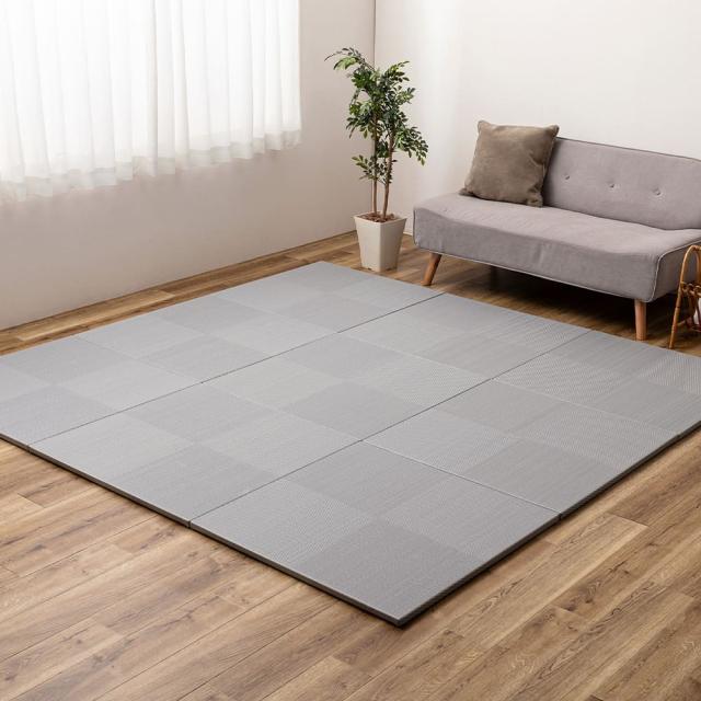 水拭きできる い草風 置き畳 市松模様 約82x82x2.5cm 6枚入り 半畳 縁なし フロア畳 ユニット畳 PP 滑止付[29]