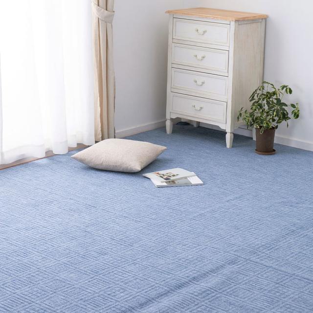 軽くて扱いやすい 平織カーペット アンバー BL ブルー 江戸間10畳 352×440cm 600017190 [日本製 国産 軽量 コンパクトホットカーペット対応 床暖房対応 軽い ラグ シンプル 無地 敷物 萩原]
