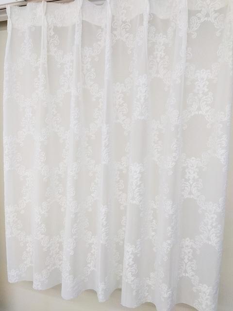 ジャガード レースカーテン アイボリー 幅200x丈233cm 1枚組 日本製 [ダマスク オーナメント柄 寝室 リビング クレアール]