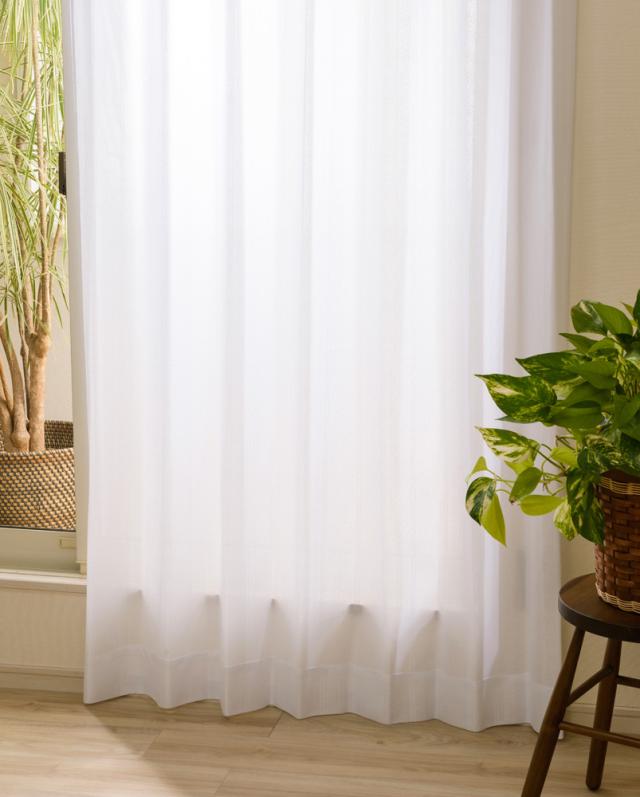 UV ミラーレースカーテン ストライプ ホワイト 幅200x丈223cm 1枚組 日本製 [遮熱 日差し 寝室 リビング 西日 クレアール]