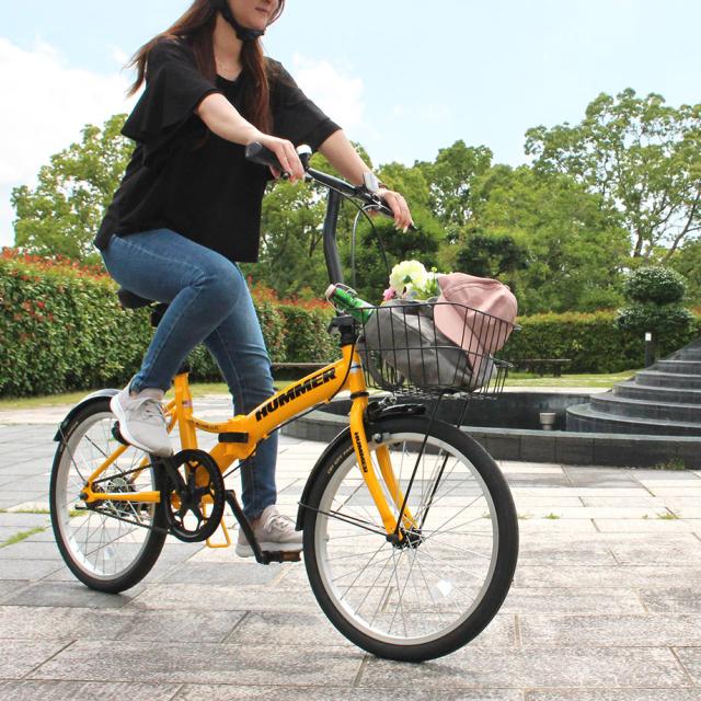 自転車 HUMMER 折りたたみ自転車 イエロー ノーパンクタイヤ