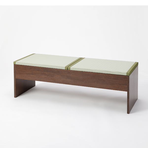 畳収納付きベンチ 120×43×39cm ブラウン×樹脂製グリーン [ダイニングベンチ 