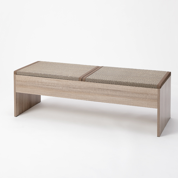 畳収納付きベンチ 120×43×39cm グレー×い草ブラウン [ダイニングベンチ 収納ボックス 座面収納 リビング 大島屋]