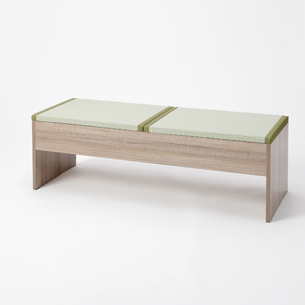 畳収納付きベンチ 120×43×39cm グレー×樹脂製グリーン [ダイニングベンチ 収納ボックス 座面収納 リビング 大島屋]
