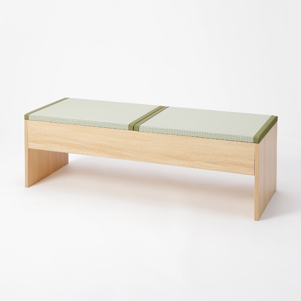 畳収納付きベンチ 120×43×39cm ナチュラル×樹脂製グリーン [ダイニングベンチ 収納ボックス 座面収納 リビング 大島屋]