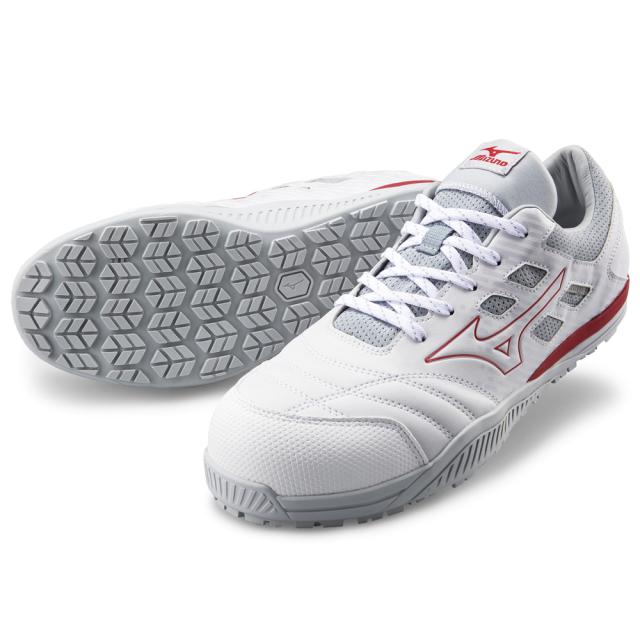 オールマイティ ワークシューズ 22.5cm ホワイト×レッド TDII 11 L F1GA230001225 ミズノ [ワーキング 作業靴 スニーカー ユニセックス ローカット 紐靴 軽量 衝撃吸収 クッション性 耐滑性 通気性 mizuno]