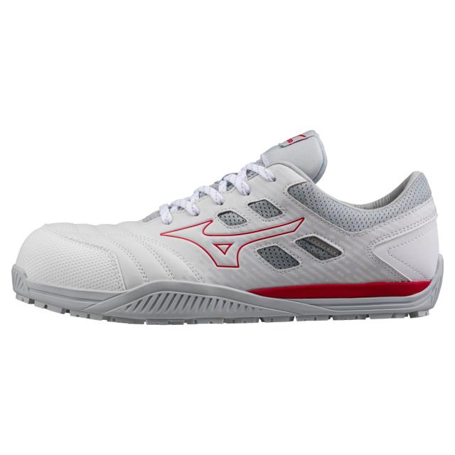 オールマイティ ワークシューズ 23.5cm ホワイト×レッド TDII 11 L F1GA230001235 ミズノ [ワーキング 作業靴 スニーカー ユニセックス ローカット 紐靴 軽量 衝撃吸収 クッション性 耐滑性 通気性 mizuno]