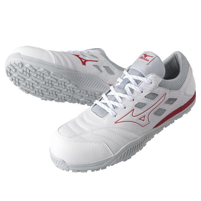 オールマイティ ワークシューズ 23.5cm ホワイト×レッド TDII 11 L F1GA230001235 ミズノ [ワーキング 作業靴 スニーカー ユニセックス ローカット 紐靴 軽量 衝撃吸収 クッション性 耐滑性 通気性 mizuno]