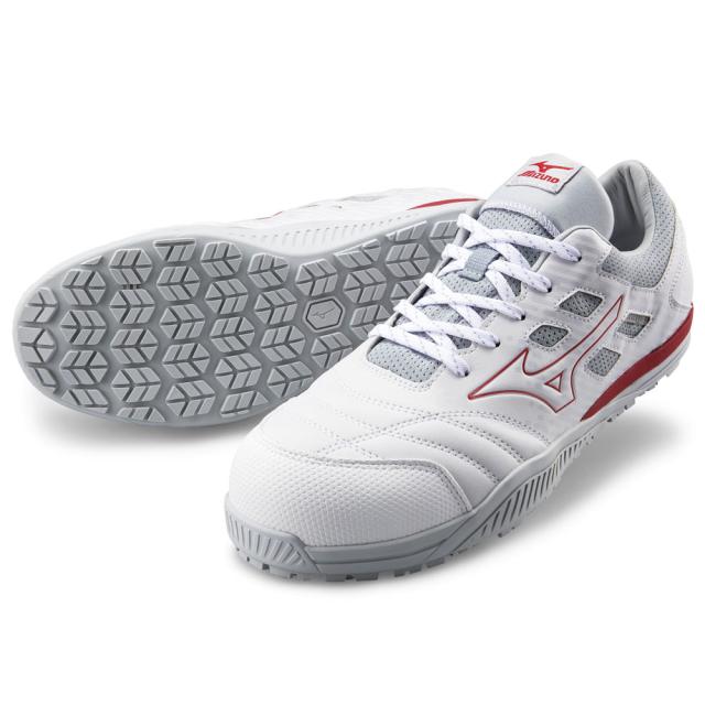 オールマイティ ワークシューズ 24.5cm ホワイト×レッド TDII 11 L F1GA230001245 ミズノ [ワーキング 作業靴 スニーカー ユニセックス ローカット 紐靴 軽量 衝撃吸収 クッション性 耐滑性 通気性 mizuno]