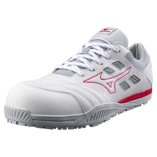 オールマイティ ワークシューズ 25.5cm ホワイト×レッド TDII 11 L F1GA230001255 ミズノ [ワーキング 作業靴 スニーカー ユニセックス ローカット 紐靴 軽量 衝撃吸収 クッション性 耐滑性 通気性 mizuno]