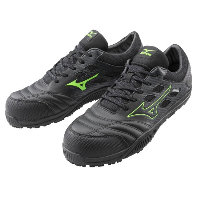 オールマイティ ワークシューズ 22.5cm ブラック×グリーン TDII 11 L F1GA230009225 ミズノ [ワーキング 作業靴 スニーカー ユニセックス ローカット 紐靴 軽量 衝撃吸収 クッション性 耐滑性 通気性 mizuno]