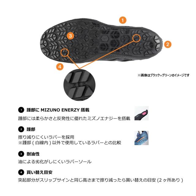 オールマイティ ワークシューズ 25.5cm ブラック×グリーン TDII 11 L F1GA230009255 ミズノ [ワーキング 作業靴 スニーカー ユニセックス ローカット 紐靴 軽量 衝撃吸収 クッション性 耐滑性 通気性 mizuno]