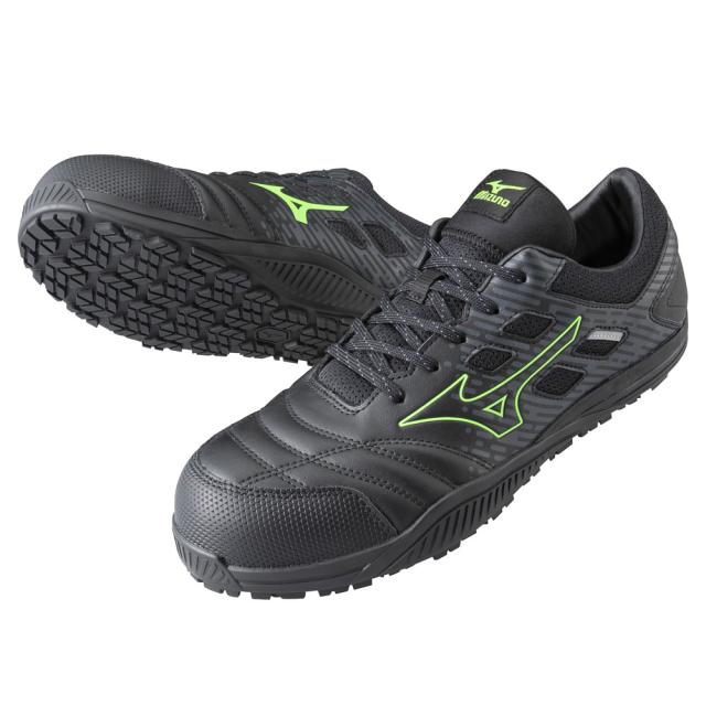 オールマイティ ワークシューズ 25.5cm ブラック×グリーン TDII 11 L F1GA230009255 ミズノ [ワーキング 作業靴 スニーカー ユニセックス ローカット 紐靴 軽量 衝撃吸収 クッション性 耐滑性 通気性 mizuno]