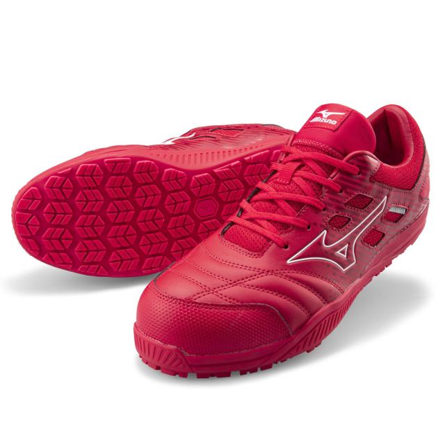 オールマイティ ワークシューズ 25.5cm レッド×ホワイト TDII 11 L F1GA230062255 ミズノ [ワーキング 作業靴 スニーカー ユニセックス ローカット 紐靴 軽量 衝撃吸収 クッション性 耐滑性 通気性 mizuno]