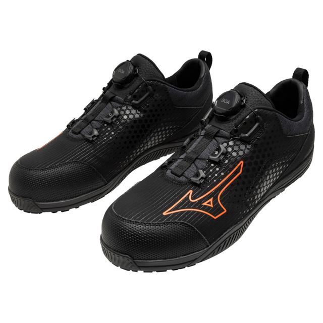 オールマイティ ワークシューズ 26.5cm ブラック×オレンジ TD II 51L BOA F1GA240209265 ミズノ [ワーキング 作業靴 スニーカー 黒 ローカット ダイヤル靴 ボアフィット 軽量 衝撃吸収 クッション性 耐滑性 通気性 ユニセックス mizuno]