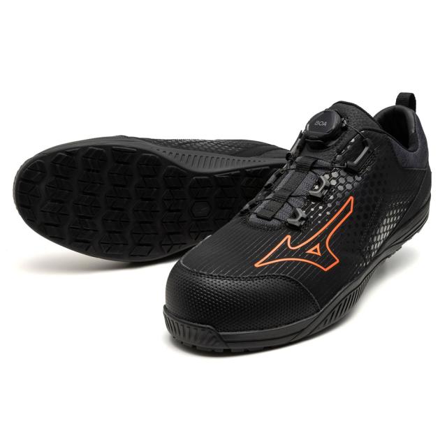 オールマイティ ワークシューズ 26.5cm ブラック×オレンジ TD II 51L BOA F1GA240209265 ミズノ [ワーキング 作業靴 スニーカー 黒 ローカット ダイヤル靴 ボアフィット 軽量 衝撃吸収 クッション性 耐滑性 通気性 ユニセックス mizuno]
