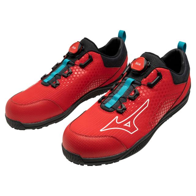 オールマイティ ワークシューズ 24.5cm レッド×ホワイト TD II 51L BOA F1GA240262245 ミズノ [ワーキング 作業靴 スニーカー 赤 ローカット ダイヤル靴 ボアフィット 軽量 衝撃吸収 クッション性 耐滑性 通気性 ユニセックス mizuno]