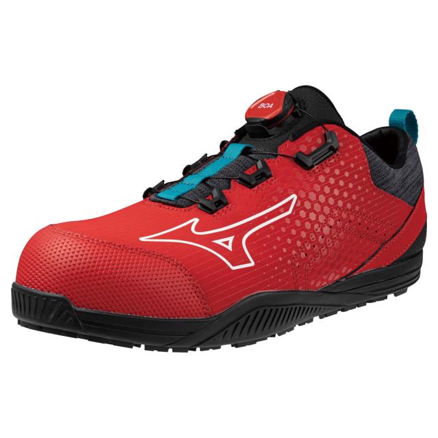 オールマイティ ワークシューズ 26.5cm レッド×ホワイト TD II 51L BOA F1GA240262265 ミズノ [ワーキング 作業靴 スニーカー 赤 ローカット ダイヤル靴 ボアフィット 軽量 衝撃吸収 クッション性 耐滑性 通気性 ユニセックス mizuno]