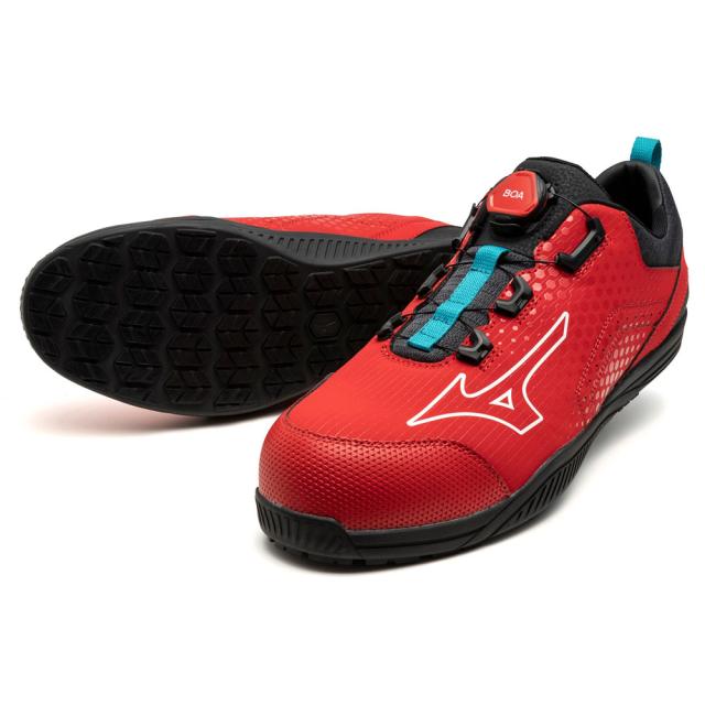 オールマイティ ワークシューズ 26.5cm レッド×ホワイト TD II 51L BOA F1GA240262265 ミズノ [ワーキング 作業靴 スニーカー 赤 ローカット ダイヤル靴 ボアフィット 軽量 衝撃吸収 クッション性 耐滑性 通気性 ユニセックス mizuno]