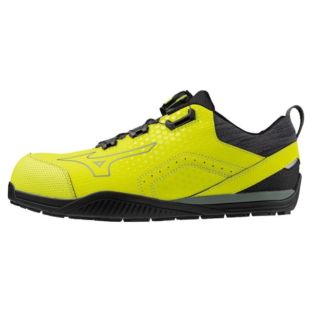 オールマイティ ワークシューズ 25.5cm イエロー×カーキ TD II 51L BOA F1GA240245255 ミズノ [ワーキング 作業靴 スニーカー 黄色 ローカット ダイヤル靴 ボアフィット 軽量 衝撃吸収 クッション性 耐滑性 通気性 ユニセックス mizuno]