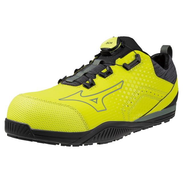 オールマイティ ワークシューズ 25.5cm イエロー×カーキ TD II 51L BOA F1GA240245255 ミズノ [ワーキング 作業靴 スニーカー 黄色 ローカット ダイヤル靴 ボアフィット 軽量 衝撃吸収 クッション性 耐滑性 通気性 ユニセックス mizuno]