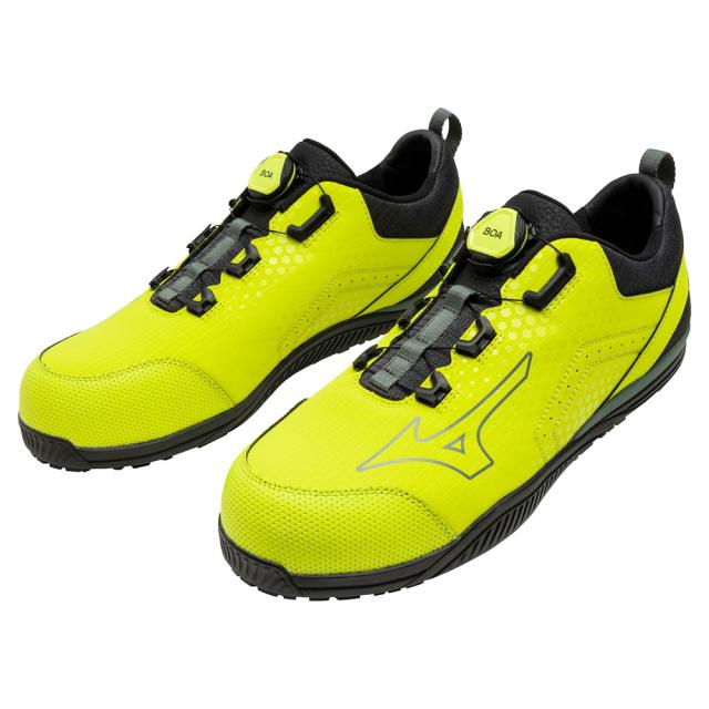 オールマイティ ワークシューズ 25.5cm イエロー×カーキ TD II 51L BOA F1GA240245255 ミズノ [ワーキング 作業靴 スニーカー 黄色 ローカット ダイヤル靴 ボアフィット 軽量 衝撃吸収 クッション性 耐滑性 通気性 ユニセックス mizuno]