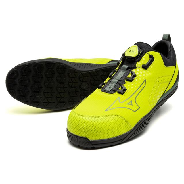 オールマイティ ワークシューズ 25.5cm イエロー×カーキ TD II 51L BOA F1GA240245255 ミズノ [ワーキング 作業靴 スニーカー 黄色 ローカット ダイヤル靴 ボアフィット 軽量 衝撃吸収 クッション性 耐滑性 通気性 ユニセックス mizuno]