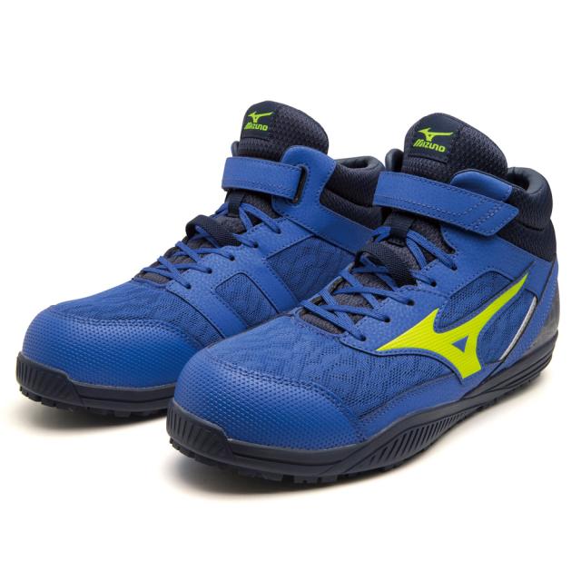 オールマイティ ワークシューズ 25.5cm ブルー×ネオンイエロー SDII 13 H F1GA230727255 ミズノ [ワーキング スニーカー ユニセックス ハイカット 紐靴 ベルト靴 軽量 ]の通販は