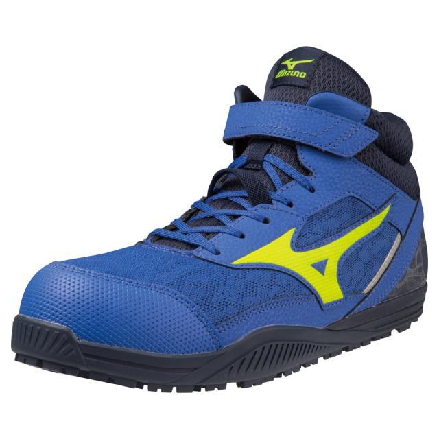 オールマイティ ワークシューズ 25.5cm ブルー×ネオンイエロー SDII 13 H F1GA230727255 ミズノ [ワーキング スニーカー ユニセックス ハイカット 紐靴 ベルト靴 軽量 ]