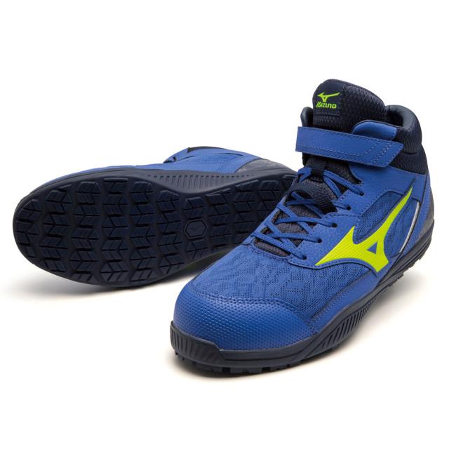 オールマイティ ワークシューズ 26.5cm ブルー×ネオンイエロー SDII 13 H F1GA230727265 ミズノ [ワーキング スニーカー ユニセックス ハイカット 紐靴 ベルト靴 軽量 ]