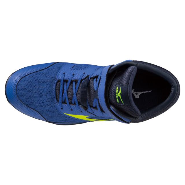 オールマイティ ワークシューズ 26.5cm ブルー×ネオンイエロー SDII 13 H F1GA230727265 ミズノ [ワーキング スニーカー ユニセックス ハイカット 紐靴 ベルト靴 軽量 ]