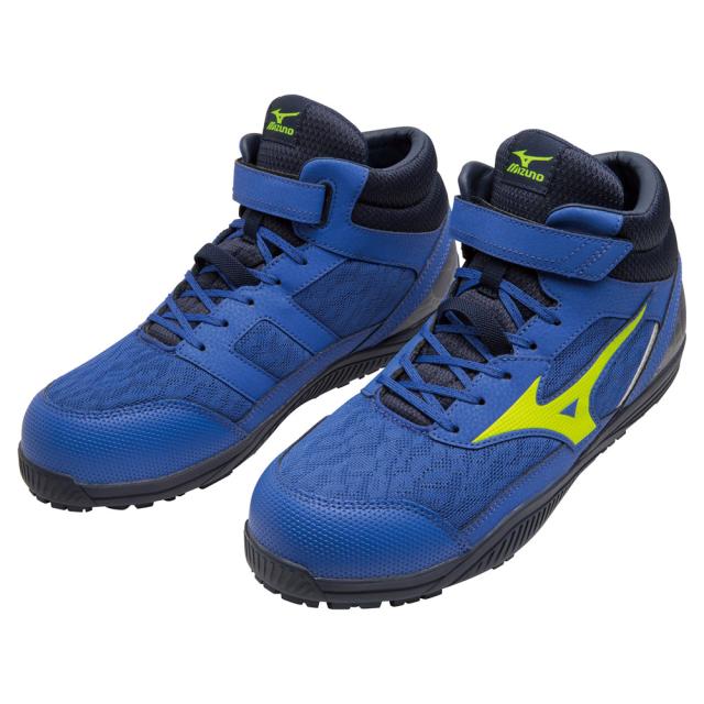 オールマイティ ワークシューズ 26.5cm ブルー×ネオンイエロー SDII 13 H F1GA230727265 ミズノ [ワーキング スニーカー ユニセックス ハイカット 紐靴 ベルト靴 軽量 ]