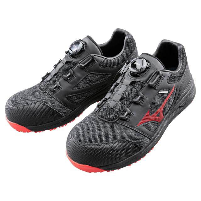 オールマイティ ワークシューズ 22.5cm ブラック×レッド LSII 52 L BOA F1GA220209225 ミズノ [ワーキング スニーカー ユニセックス ローカット ダイヤル靴 軽量]