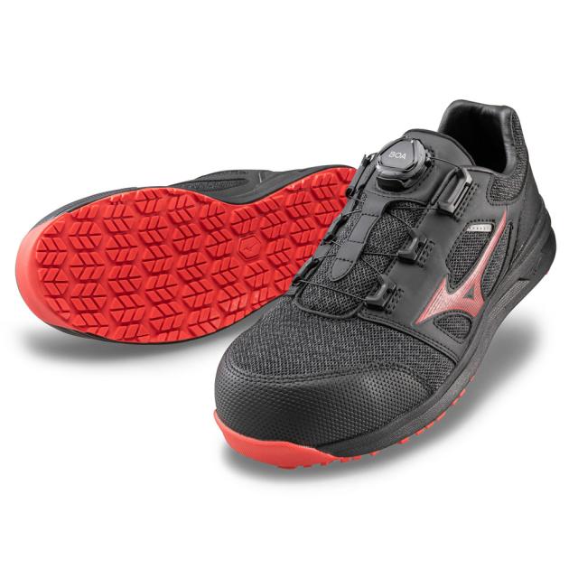 オールマイティ ワークシューズ 23.5cm ブラック×レッド LSII 52 L BOA F1GA220209235 ミズノ [ワーキング スニーカー ユニセックス ローカット ダイヤル靴 軽量]